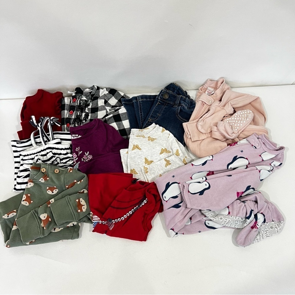 Bundle Lot of 10 Piece Size 2 Toddler Carter's Baby Clothing Tops And Bottom PJ